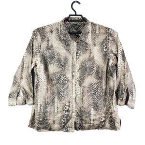 Womens Lauren Ralph Lauren Shirt Blouse Snakeskin Button Down 3/4 Sleeve Size 2X